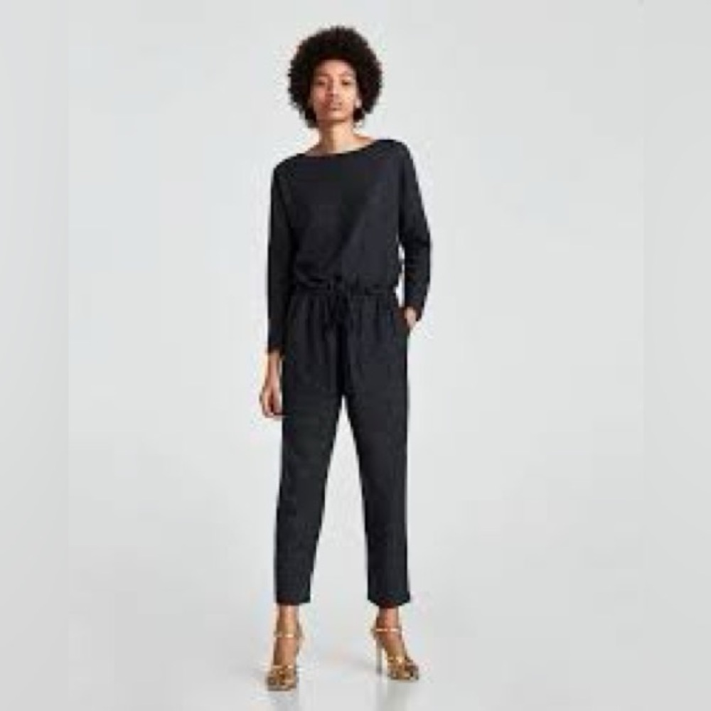 NWT Zara Soft Touch dark heather gray drawstring waist jumpsuit, medium.